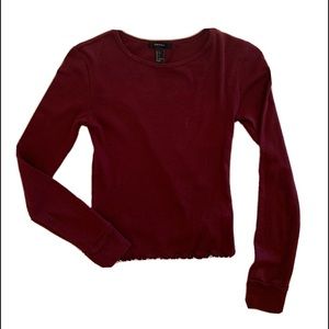 Forever 21 Burgundy Lettuce Long Sleeve Crop Top